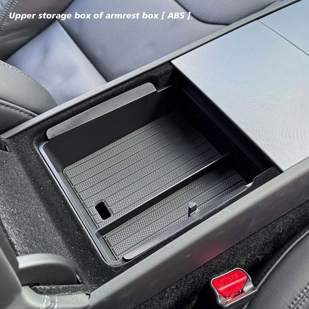 Car armrest storage box with a textured interior
