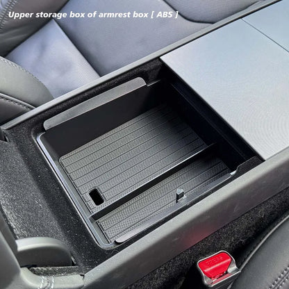 Car armrest storage box with a textured interior